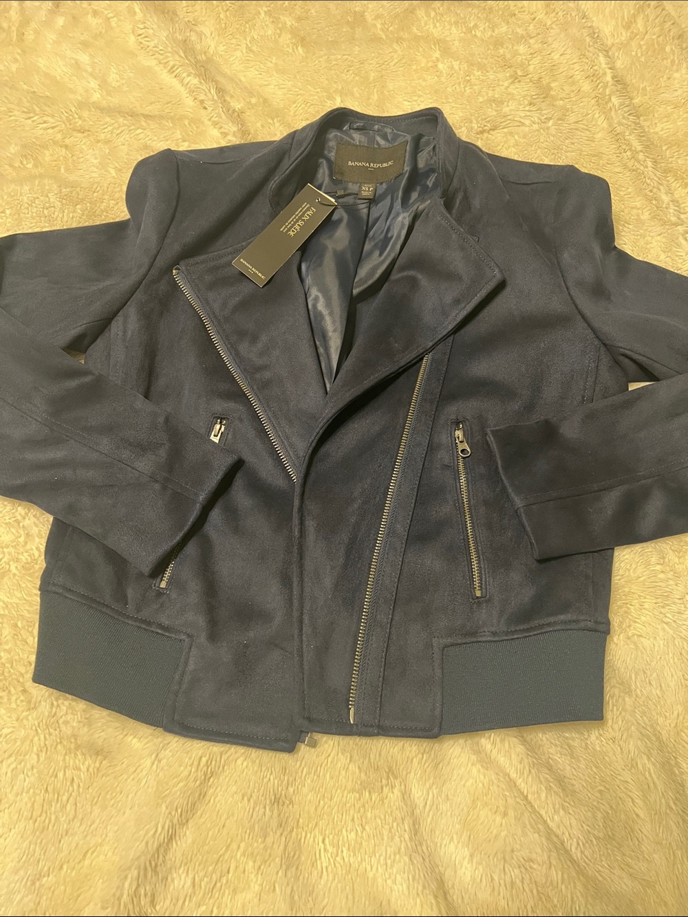 Banana Republic Navy Suede Bomber Jacket